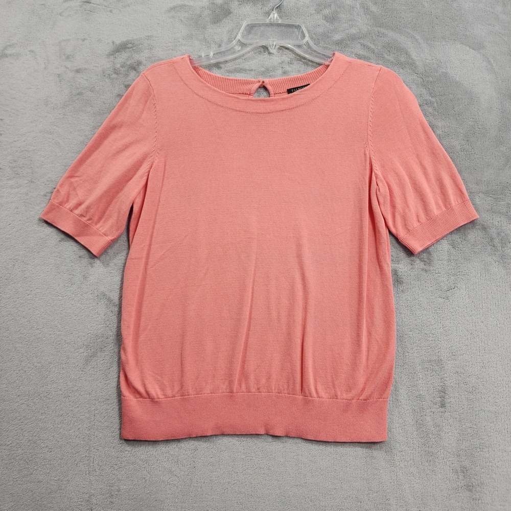 Talbots Sweater Womens PM PETITE Pink Short Sleeve Crew Neck Keyhole Pullover